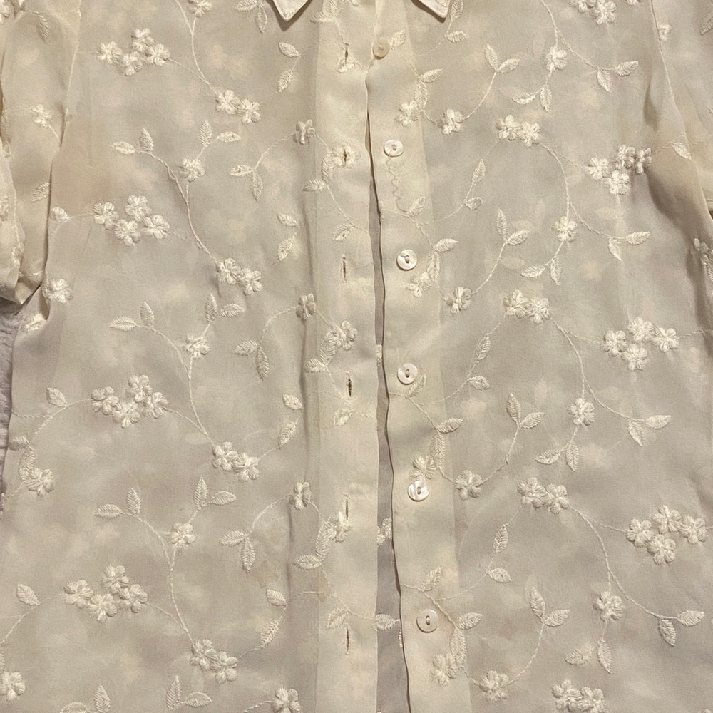 The Limited vintage sheer embroidered LS button-front & cuff blouse -80’s